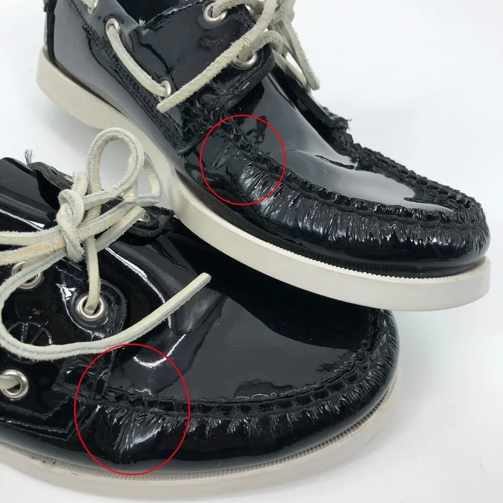 Sebago‎ Docksides Boat Shoes Mens 9 More Like 8.5 Black Patent Leather Moccasin